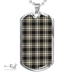 Scottish Menzies Black & White Ancient Clan Tartan Dog Tag Necklace - Classic Scottish Plaid Tartan Plaid