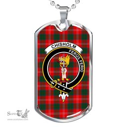 Scottish Chisholm Clan Tartan Dog Tag Necklace - Crest Classic Scottish Plaid Tartan Plaid
