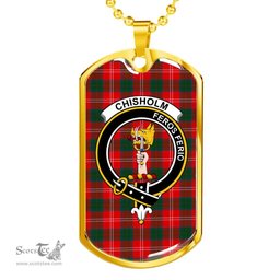 Scottish Chisholm Clan Tartan Dog Tag Necklace - Crest Classic Scottish Plaid Tartan Plaid