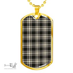 Scottish Menzies Black & White Ancient Clan Tartan Dog Tag Necklace - Classic Scottish Plaid Tartan Plaid