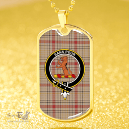 ScottishPlaid Sutherland of Duffus Weathered Clan Tartan Dog Tag Necklace - Crest Classic Scottish Plaid Tartan Plaid