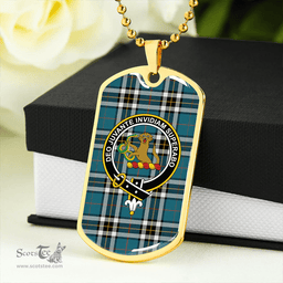 ScottishPlaid Thomson Blue (MacThomas Blue/Thompson Dress) Ancient Clan Tartan Dog Tag Necklace - Crest Classic Scottish Plaid Tartan Plaid
