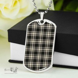 Scottish Menzies Black & White Ancient Clan Tartan Dog Tag Necklace - Classic Scottish Plaid Tartan Plaid