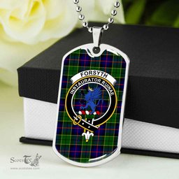 Scottish Forsyth Clan Tartan Dog Tag Necklace - Crest Classic Scottish Plaid Tartan Plaid