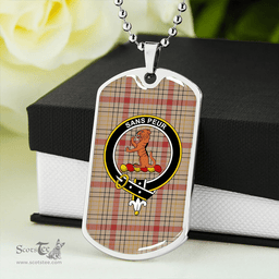 ScottishPlaid Sutherland of Duffus Weathered Clan Tartan Dog Tag Necklace - Crest Classic Scottish Plaid Tartan Plaid