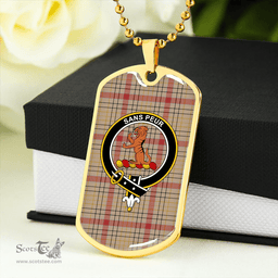ScottishPlaid Sutherland of Duffus Weathered Clan Tartan Dog Tag Necklace - Crest Classic Scottish Plaid Tartan Plaid