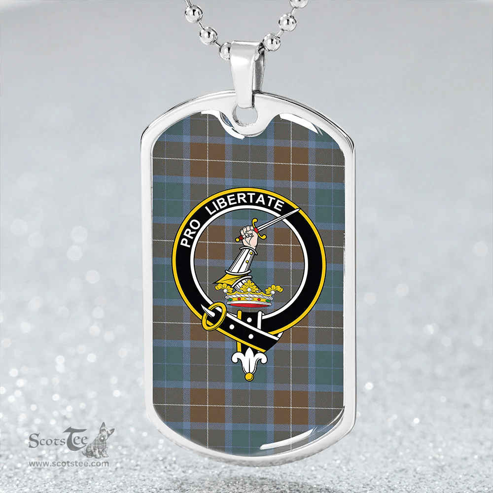 ScottishPlaid Wallace Blue (Wallas Blue) Weathered Clan Tartan Dog Tag Necklace - Crest Classic Scottish Plaid Tartan Plaid