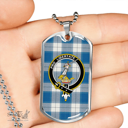 ScottishPlaid Wallace Dress Blue (Wallas Dress Blue) Ancient Clan Tartan Dog Tag Necklace - Crest Classic Scottish Plaid Tartan Plaid