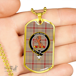 ScottishPlaid Sutherland of Duffus Weathered Clan Tartan Dog Tag Necklace - Crest Classic Scottish Plaid Tartan Plaid