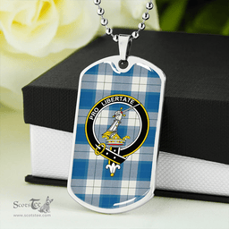ScottishPlaid Wallace Dress Blue (Wallas Dress Blue) Ancient Clan Tartan Dog Tag Necklace - Crest Classic Scottish Plaid Tartan Plaid