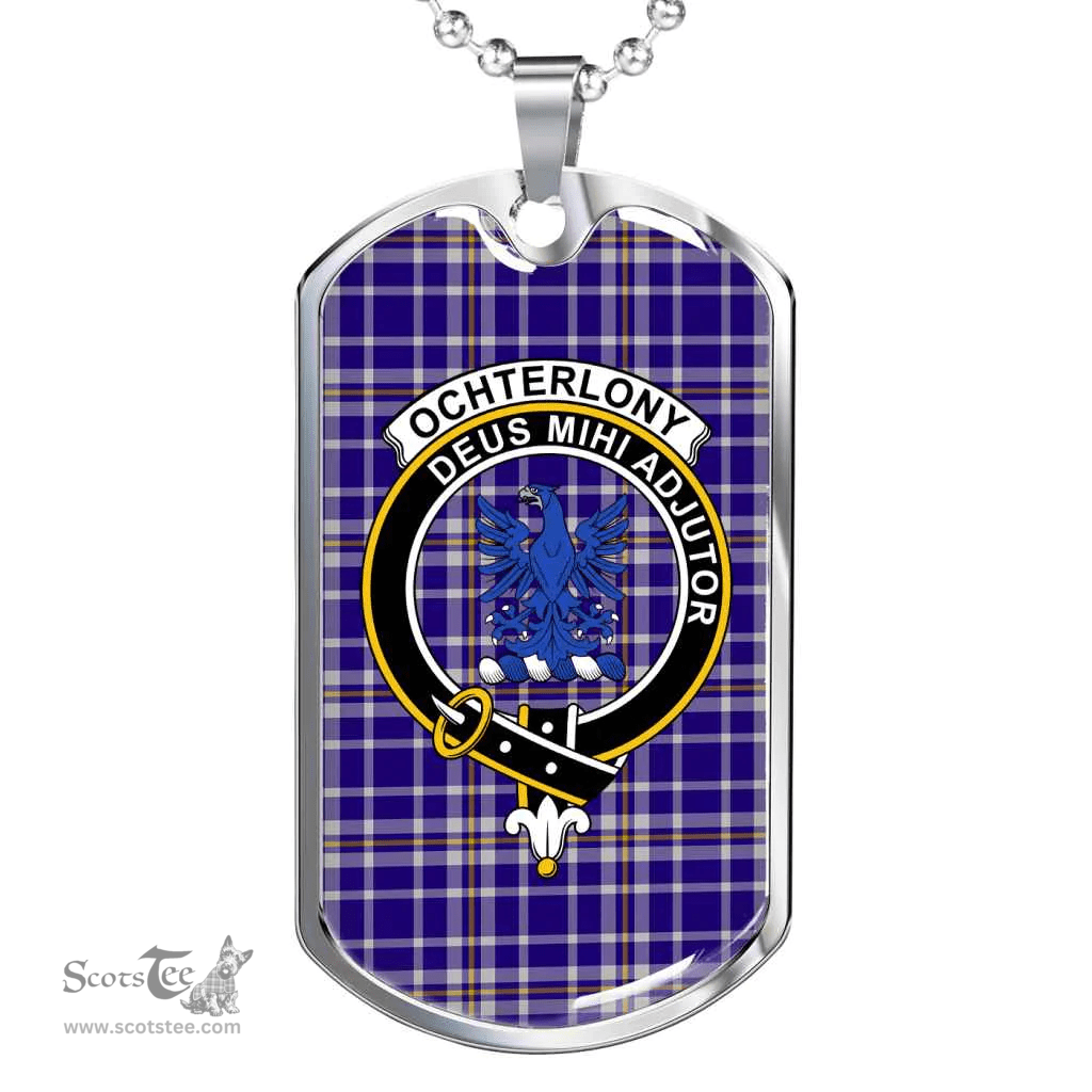 Scottish Ochterlony Clan Tartan Dog Tag Necklace - Crest Classic Scottish Plaid Tartan Plaid