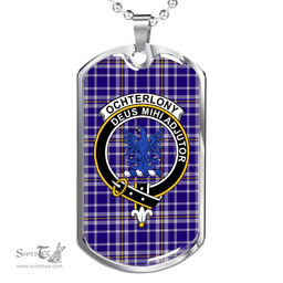 Scottish Ochterlony Clan Tartan Dog Tag Necklace - Crest Classic Scottish Plaid Tartan Plaid