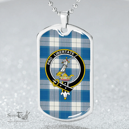 ScottishPlaid Wallace Dress Blue (Wallas Dress Blue) Ancient Clan Tartan Dog Tag Necklace - Crest Classic Scottish Plaid Tartan Plaid