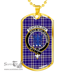 Scottish Ochterlony Clan Tartan Dog Tag Necklace - Crest Classic Scottish Plaid Tartan Plaid