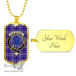 Scottish Ochterlony Clan Tartan Dog Tag Necklace - Crest Classic Scottish Plaid Tartan Plaid