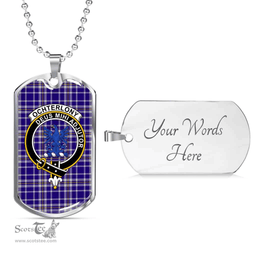 Scottish Ochterlony Clan Tartan Dog Tag Necklace - Crest Classic Scottish Plaid Tartan Plaid