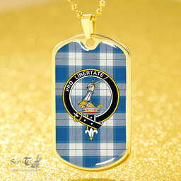 ScottishPlaid Wallace Dress Blue (Wallas Dress Blue) Ancient Clan Tartan Dog Tag Necklace - Crest Classic Scottish Plaid Tartan Plaid