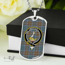 ScottishPlaid Wallace Blue (Wallas Blue) Weathered Clan Tartan Dog Tag Necklace - Crest Classic Scottish Plaid Tartan Plaid