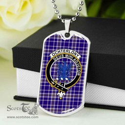 Scottish Ochterlony Clan Tartan Dog Tag Necklace - Crest Classic Scottish Plaid Tartan Plaid