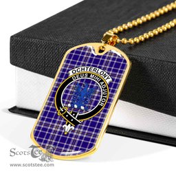Scottish Ochterlony Clan Tartan Dog Tag Necklace - Crest Classic Scottish Plaid Tartan Plaid