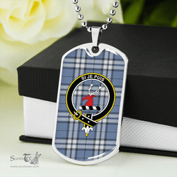 ScottishPlaid MacLintock #2 Weathered Clan Tartan Dog Tag Necklace - Crest Classic Scottish Plaid Tartan Plaid