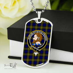 ScottishPlaid More (Muir) Clan Tartan Dog Tag Necklace - Crest Classic Scottish Plaid Tartan Plaid