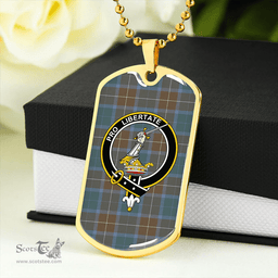 ScottishPlaid Wallace Blue (Wallas Blue) Weathered Clan Tartan Dog Tag Necklace - Crest Classic Scottish Plaid Tartan Plaid