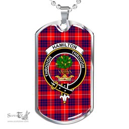 Scottish Hamilton Clan Tartan Dog Tag Necklace - Crest Classic Scottish Plaid Tartan Plaid