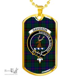 Scottish Davidson Clan Tartan Dog Tag Necklace - Crest Classic Scottish Plaid Tartan Plaid