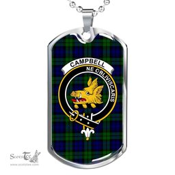 Scottish Campbell of Breadalbane Clan Tartan Dog Tag Necklace - Crest Classic Scottish Plaid Tartan Plaid