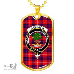 Scottish Hamilton Clan Tartan Dog Tag Necklace - Crest Classic Scottish Plaid Tartan Plaid