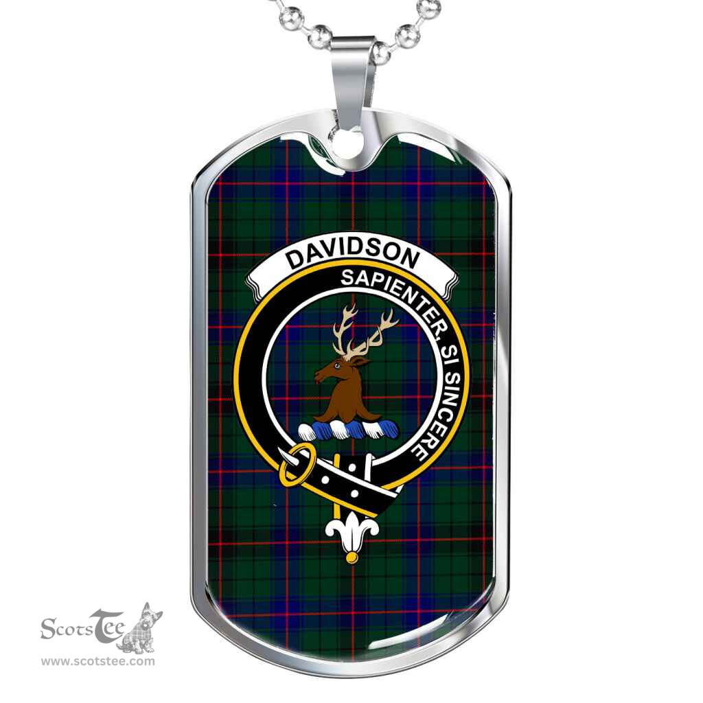Scottish Davidson Clan Tartan Dog Tag Necklace - Crest Classic Scottish Plaid Tartan Plaid