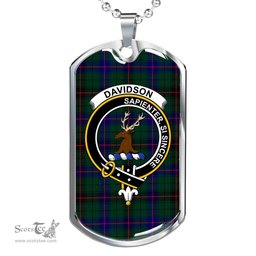 Scottish Davidson Clan Tartan Dog Tag Necklace - Crest Classic Scottish Plaid Tartan Plaid