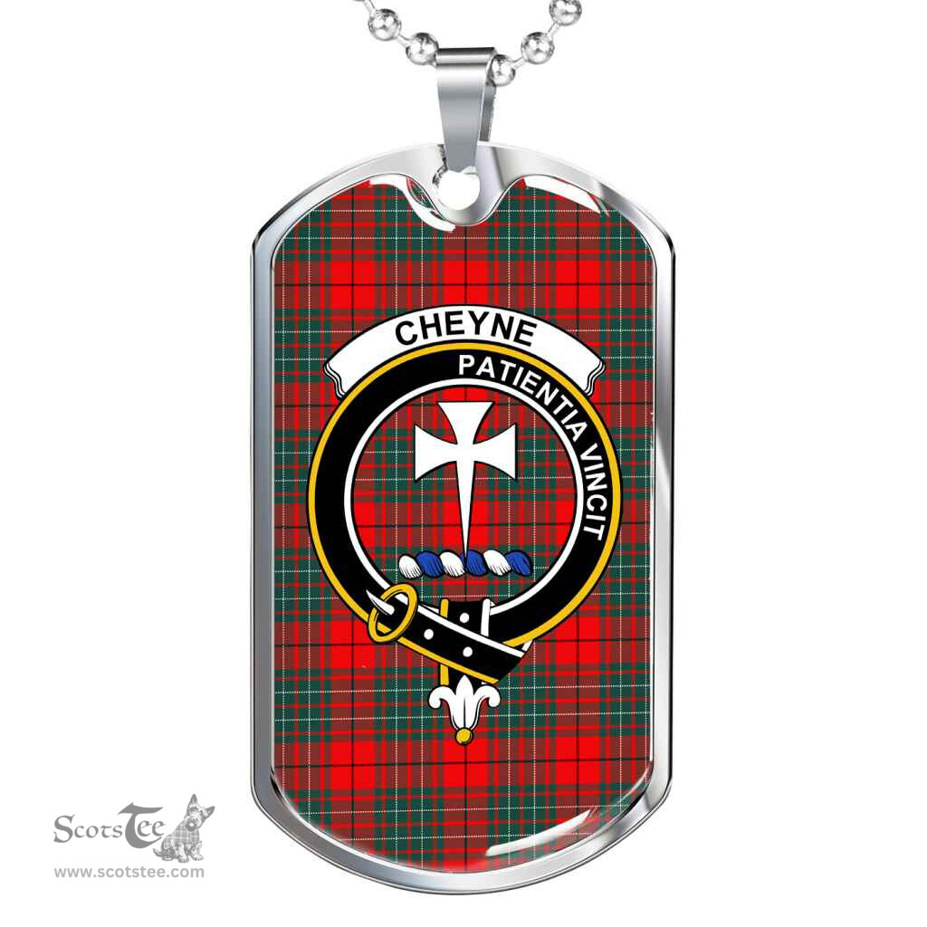 Scottish Cheyne Clan Tartan Dog Tag Necklace - Crest Classic Scottish Plaid Tartan Plaid