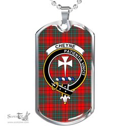 Scottish Cheyne Clan Tartan Dog Tag Necklace - Crest Classic Scottish Plaid Tartan Plaid