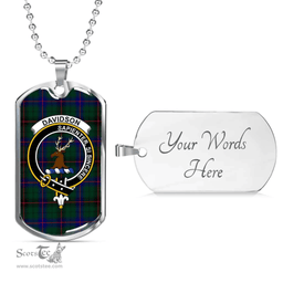 Scottish Davidson Clan Tartan Dog Tag Necklace - Crest Classic Scottish Plaid Tartan Plaid