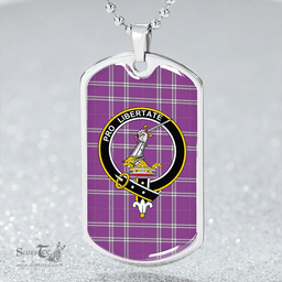 ScottishPlaid Wallace High School (Wallas High School) Weathered Clan Tartan Dog Tag Necklace - Crest Classic Scottish Plaid Tartan Plaid