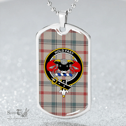 ScottishPlaid Miss MacDougal (Personal) (MacLeod Arisaid) Weathered Clan Tartan Dog Tag Necklace - Crest Classic Scottish Plaid Tartan Plaid