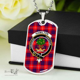 Scottish Hamilton Clan Tartan Dog Tag Necklace - Crest Classic Scottish Plaid Tartan Plaid