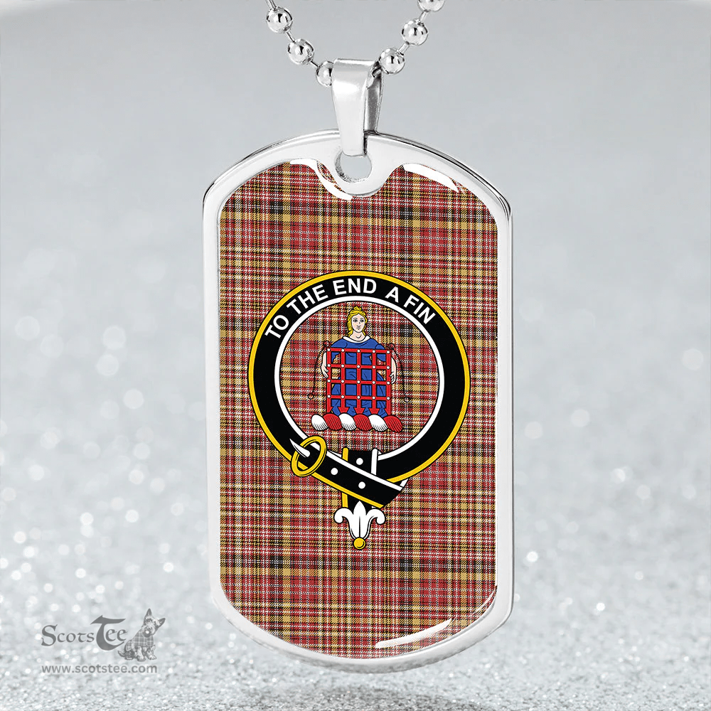ScottishPlaid Ogilvie of Strathallan Weathered Clan Tartan Dog Tag Necklace - Crest Classic Scottish Plaid Tartan Plaid