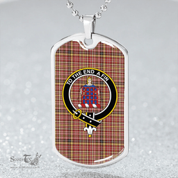 ScottishPlaid Ogilvie of Strathallan Weathered Clan Tartan Dog Tag Necklace - Crest Classic Scottish Plaid Tartan Plaid