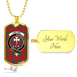 Scottish Cheyne Clan Tartan Dog Tag Necklace - Crest Classic Scottish Plaid Tartan Plaid