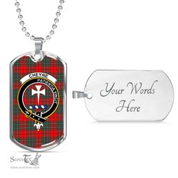 Scottish Cheyne Clan Tartan Dog Tag Necklace - Crest Classic Scottish Plaid Tartan Plaid