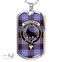 Scottish Rutherford Clan Tartan Dog Tag Necklace - Crest Classic Scottish Plaid Tartan Plaid
