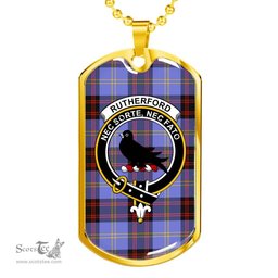 Scottish Rutherford Clan Tartan Dog Tag Necklace - Crest Classic Scottish Plaid Tartan Plaid