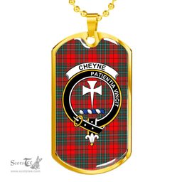 Scottish Cheyne Clan Tartan Dog Tag Necklace - Crest Classic Scottish Plaid Tartan Plaid