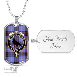 Scottish Rutherford Clan Tartan Dog Tag Necklace - Crest Classic Scottish Plaid Tartan Plaid