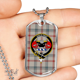 ScottishPlaid Miss MacDougal (Personal) (MacLeod Arisaid) Weathered Clan Tartan Dog Tag Necklace - Crest Classic Scottish Plaid Tartan Plaid