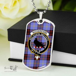 Scottish Rutherford Clan Tartan Dog Tag Necklace - Crest Classic Scottish Plaid Tartan Plaid