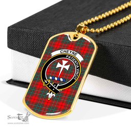 Scottish Cheyne Clan Tartan Dog Tag Necklace - Crest Classic Scottish Plaid Tartan Plaid
